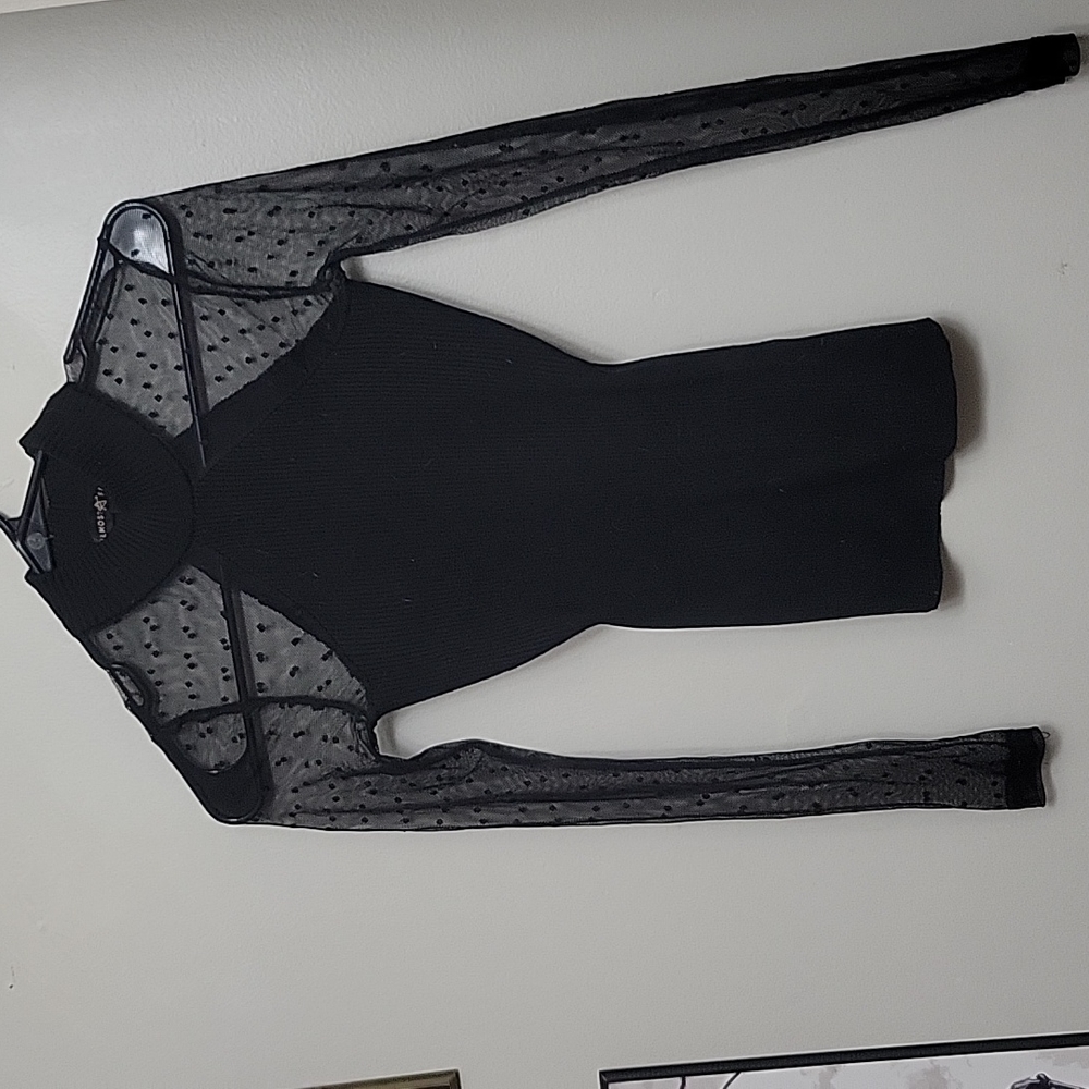 Black long sleeve mesh polka dot shirt